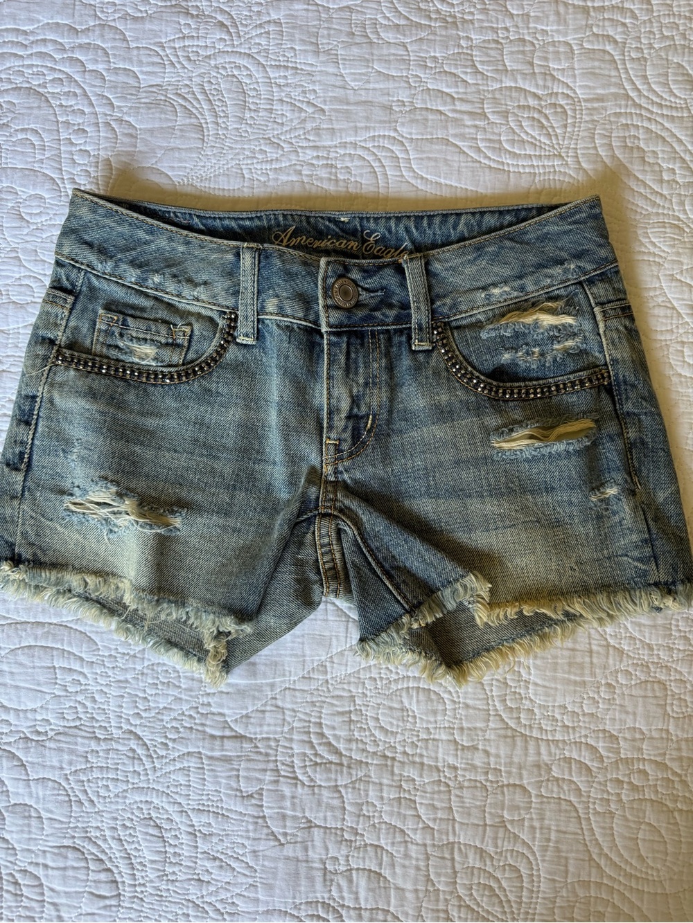 American Eagle Outfitters Light Blue Distressed Denim Cutoff Shorts